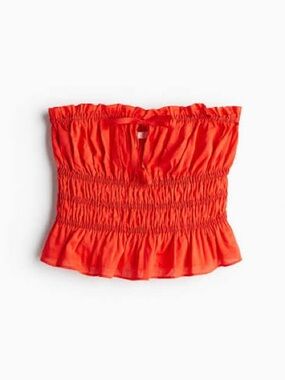 H&M Orange/Red Smocked Strapless Top with tie front, Med.